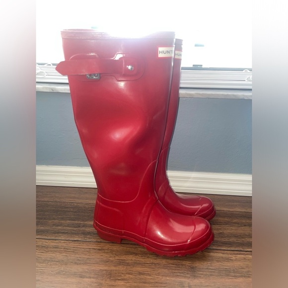 Classic❤️Hunter boots Glossy red boots rain boots winter mudding fall boots - Picture 9 of 12